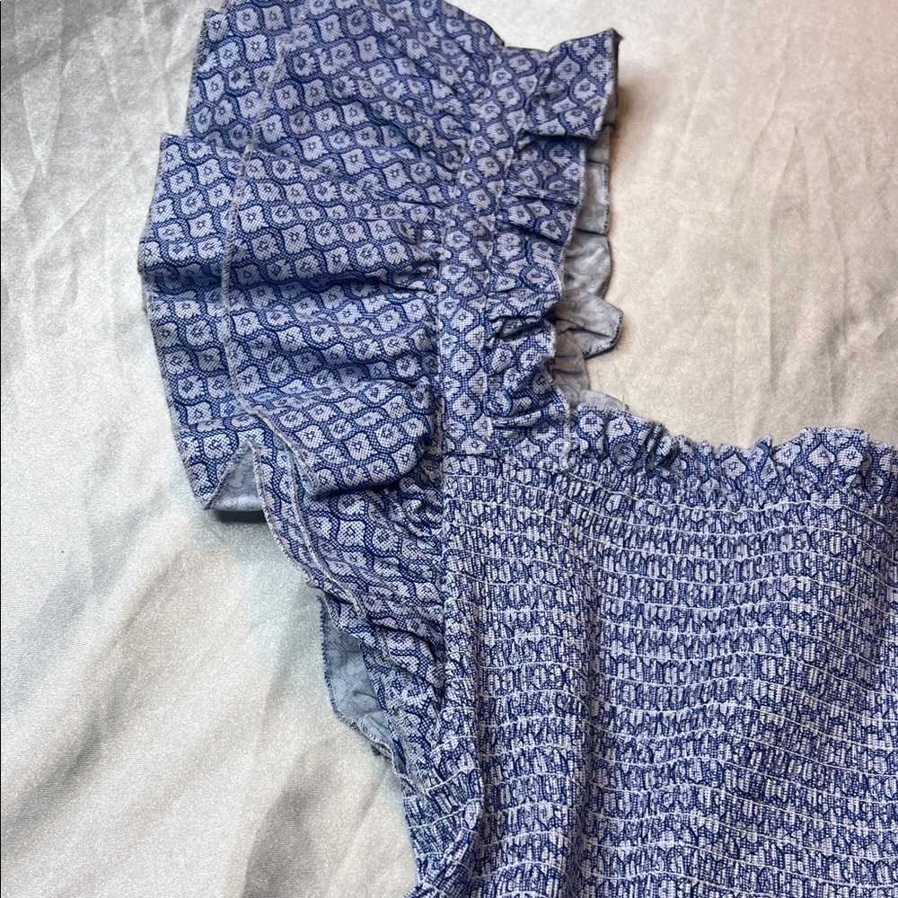 Blue Ruffled Women's Tank Top - Picture 2 of 10